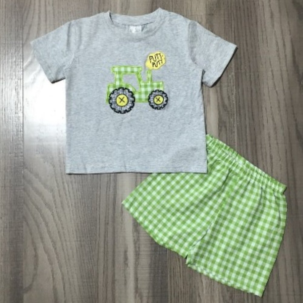 Boutique Farm Tractor Boys Shorts Outfit Set